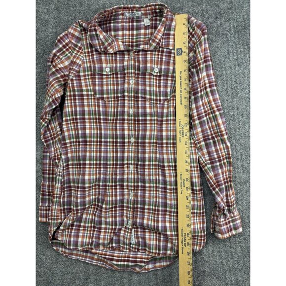 Toad&Co Shirt Womens Small Purple Orange Green Plaid Organic Cotton Button Up - Picture 3 of 7